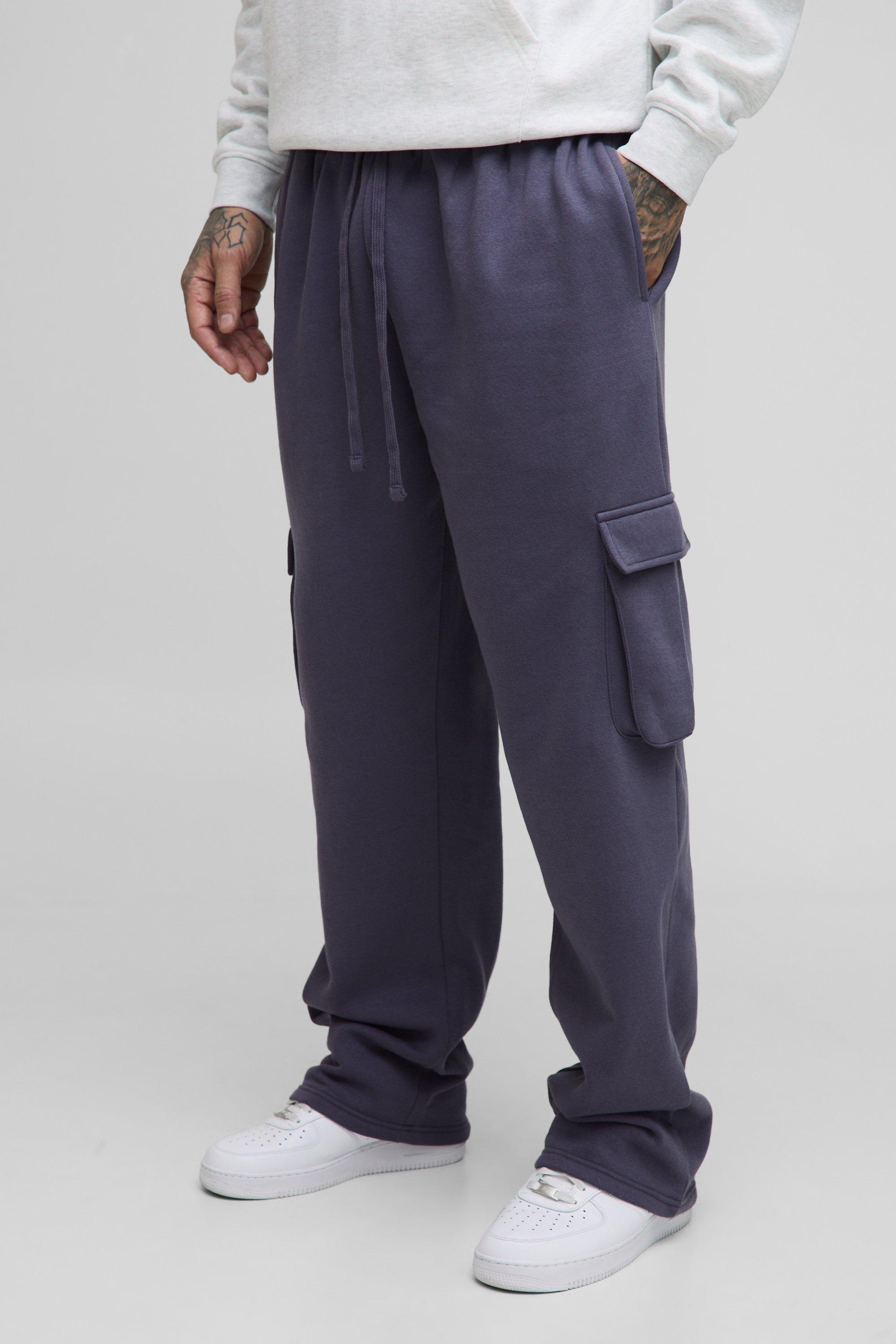 Mens Grey Tall Oversized Cargo Joggers, Grey